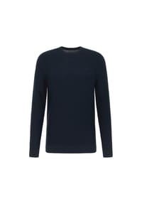 MUSTANG® - Herren Strickpullover - Elliot, Flat Knit, Baumwolle, Rundhals, einfarbig - Dunkelblau