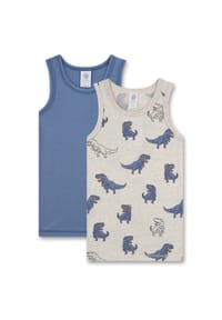 Sanetta - Jungen Unterhemd, 2er Pack - Top, Shirt, ärmellos, Bio-Baumwolle, Dino - Beige/Blau