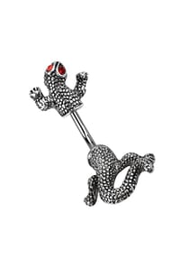 Adelia's - 316l Stahl Bauchnabel Piercing Banane Echse mit roten Augen - silber