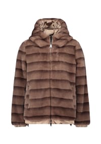 BETTY BARCLAY - Plüschjacke mit Kapuze - Taupe/Braun
