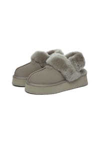 EVERAU® - Damen Leder-Hausschuhe mit zwei abnehmbaren Riemen - Fantail - BROWN