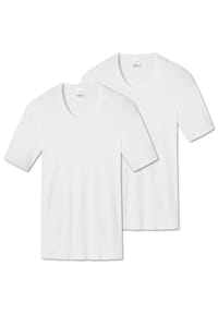 SCHIESSER - Herren 1/2 Arm T-Shirt 2er Pack - Jacke, Unterhemd, Cotton Essentials, Feinripp - Weiß