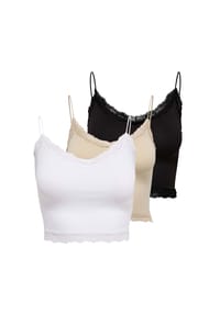 ONLY® - Damen Cropped-Top 3er Pack - ONLVICKY LACE SEAMLESS CROPPED TOP, Trägertop, Spitze - Beige