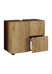 VCM. - Holz Waschbeckenunterschrank | Badschrank | Maße: H. 51 x B. 61 x T. 32 cm | 1 Drehtür | 2 große Schubladen | modernes Badezimmermöbel - Flandu - Anthrazit / Honig-Eiche