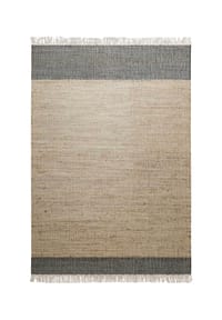 Green Looop - Handweb-Teppich Viktor - Handgewebter Jute-Teppich mit Baumwolle, natürliches Design, Fransen - natur, grau
