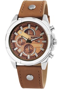 RAPTOR Raptor - Herren Quarz Armbanduhr Rivet mit Lederarmband - 3 ATM - Mineralglas - braun-silber