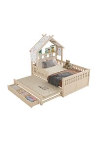 KOMHTOM - Hausbett 140 x 200 cm mit Ausziehbett, Cream - Creme