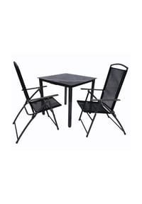 VCM. - 3-tlg Gartenmöbel Set | Sitzgruppe Essgruppe | 1x Tisch, 2x Stühle | Tisch Maße ca. H. 76 x B. 80 x T. 80 cm | Hochlehner Set 80S - Schwarz