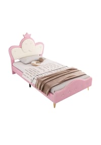 KOMHTOM - Kinderbett 90x200cm in Rosa PU mit Monochromer LED-Streifen - Rosa