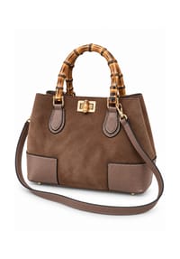 collezione alessandro® - Handtasche Parma Bambusgriffe, hochwertiges Leder, Made in Italy - braun