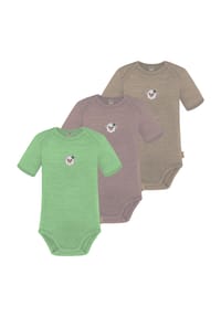 normani® - 3er Set Baby Merino Body Kurzarm Tauranga - Anthrazit/Grau/Grün