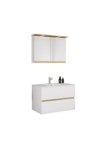 VCM. - 3-tlg. Waschtisch Set mit Keramikbecken, Badschrank mit 2 Softclose-Schubladen, Spiegelschrank mit Beleuchtung und Steckdose, Maße Unterschrank H. 51 x B. 81 x T. 47 cm, Cosila-I - Anthrazit