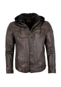 redpoint - Herren Lederjacke Lammnappa Kapuze dunkelbraun - dunkelbraun