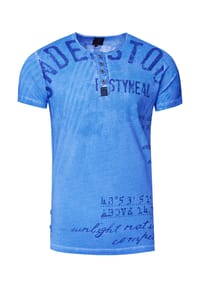RUSTY NEAL - Rundhals-Shirt mit kurzer Knopfleiste - Camel