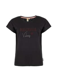 ROADSIGN® australia - Damen T-Shirt Australia Vibes mit Glanzdetails, aus Baumwolle, weich auf der Haut, lässiger Freizeitstil - schwarz