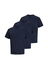 JACK & JONES - T-Shirt 3er Pack Organic Relaxed - Creme / dunkelblau