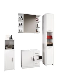 VCM. - 4-tlg. Badmöbelset | Badmöbel | Set aus Unterschrank, Midischrank, Hochschrank und Spiegelschrank | Badezimmermöbel - Zalo III - Schwarz