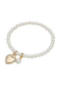 Luluandjane - Damen Armband aus Messing in Gelbgold mit Zirkonia und Muschelkernperle - weiß