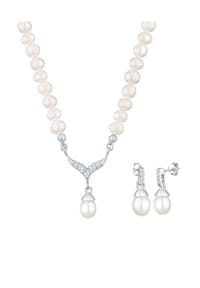 elli. - Schmuckset Perle Kristall 925 Silber - Weiß
