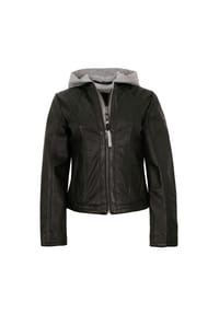 Mauritius LEATHERWEAR - Damen Lederjacke Lammnappa Kapuze schwarz - schwarz
