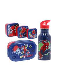 MARVEL - Spiderman Kinder Lunchset – 5-teilig Brotdose Trinkflasche Besteck - Blau Einheitsgröße
