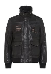 GLOBETROTTER - Lederjacke Aviator Style, Stehkragen, für Herren - 9000 BLACK