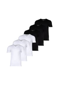 LACOSTE - Herren T-Shirts, 6er Pack - Essentials, V-Ausschnitt, Slim Fit, Baumwolle, einfarbig - Schwarz