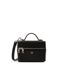 kazar - Kleine Kosmetiktasche aus Leder mit Riemen - Schwarz
