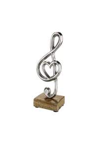 GILDE - Dekoobjekt Notenschlüssel mit Herz, Aluminium / Mangoholz, H 22 cm - silber