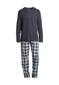 SCHIESSER - Schlafanzug Night & Home - Grau kariert / blau
