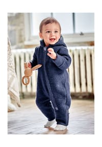 maximo® - GOTS BABY-Overall, Wollfleece  Reißverschluss, Jersey, Pompon - braunmeliert