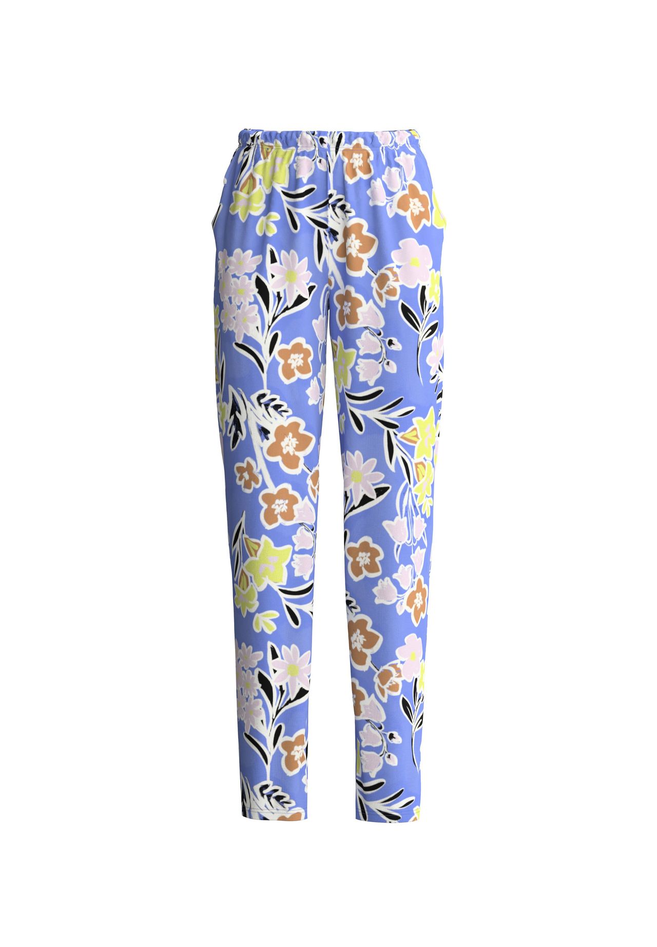 Calida Damen Blau Late Bloom M&M Pyjamahosefür Xs, Geradlinige Silhouette Mit Lebendigem Blumenmuster Und Praktischen Eingriffstaschen - Bild 4
