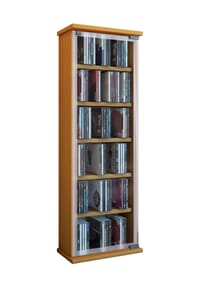 VCM. - CD Regal Holz | CD Schrank mit ESG-Sicherheitsglastüren für 204 CDs oder 72 DVDs | Maße: H. 92 x B. 31 x T. 18 cm | Blu ray Regal | CD Regal - Classic - Buche