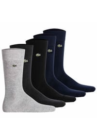 LACOSTE - Herren Socken, 5er Pack - Baumwollmischung, einfarbig, Logo - Schwarz/Grau/Dunkelblau