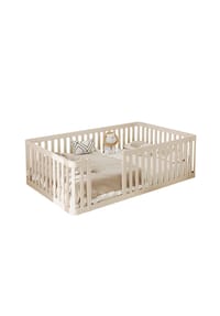 KOMHTOM - Kinderbetten  90x200 cm mit Zaun, Cream - Creme