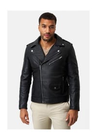 RICANO - Herren Lederjacke Pietro im Bikerjacken-Perfecto Stil - Schwarz