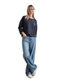 STREET ONE Damen T-Shirt 3/4 Arm - Basic Top Mit U-Boot Ausschnitt Aus Jersey-Baumwolle