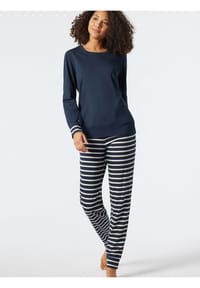 SCHIESSER Essentials Stripes Schlafanzug, Rundhals, Streifen, uni, für Damen Bild 4