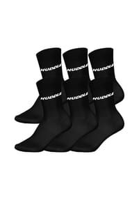 HUDDLE® - Unisex Socken, 6er Pack - Basic, Logo, Crew, Sportsocken, einfarbig - Schwarz