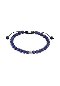 TRUE REBELS - Armband Edelstahl Lapislazuli blau Textil (schwarz) - silber