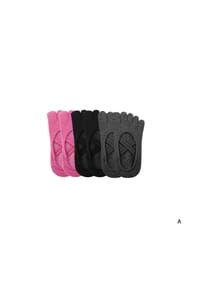 MUNADUNA - 3er-Pack Yoga-Zehensocken mit Doppelkreuz Zehensocken,Anti-Rutsch,Elastisch - Dunkelgrau-Rosa Mix