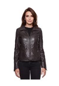 JILANI - Damen Lederjacke Lammnappa dunkelbraun Pflanzlich gegerbt - dunkelbraun