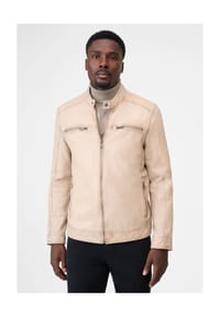 RICANO - Herren Biker-Lederjacke Cedrik mit Brusttaschen & Stehkragen - Schwarz
