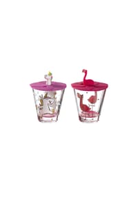 LEONARDO Kinderbecher mit Deckel Bambini 215 ml 2er Set - BAMBINI - grau-gelb