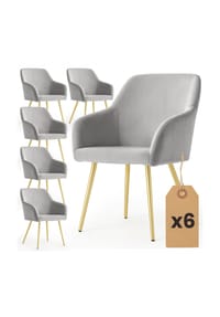Akord - Estelle Glatte Esszimmerstühle aus Samt, 6er-Set - beige / goldfarbene Beine