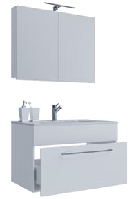 VCM. - 3-tlg. Waschplatz Waschtisch | Waschbecken Unterschrank Breite 60 cm | Badmöbel Set hängend mit einer Schublade Spiegelschrank | Badinos - Weiß