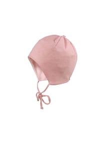 maximo® - BABY-Mütze, ausgenäht Ringeljersey, Bindeband, Jerseyfutter geraut - altrosameliert-rehbraun