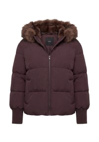 zero - Steppjacke mit Kunstfell-Kapuze - Black Coffee