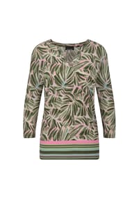 GOLDNER - Kurzgröße:  Jerseyshirt mit floralem Design - khaki / gemustert
