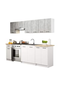 Akord - Oliwia Küchenmöbel-Set mit Vitrinenschrank und Arbeitsplatte - beton